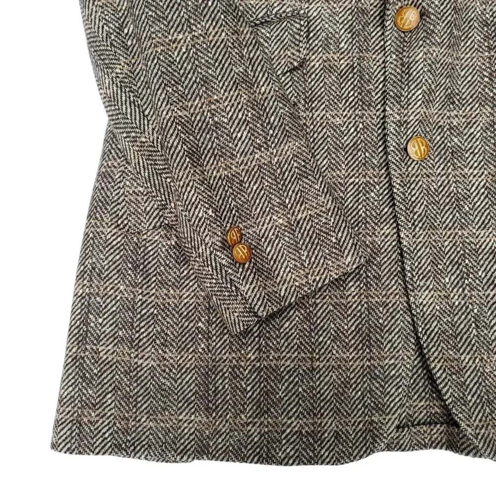 Vintage Ivy Prep Classic Professor Brown Wool Tweed Jacket Blazer Sport Coat 40L